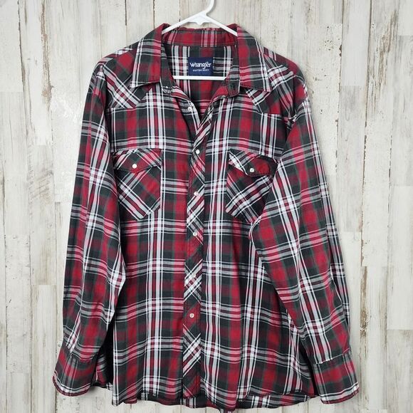Wrangler Snap Down Long Sleeve Shirt Red Plaid Size XXL - Picture 1 of 9